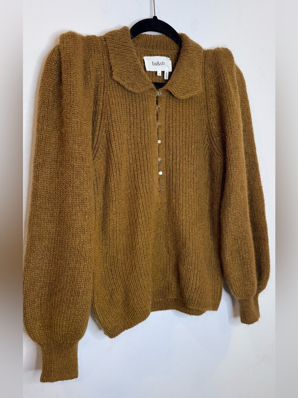 Ba&sh tilte mohair wool blend placket buttons sz XS big shoulder fall sweater - Picture 5 of 9